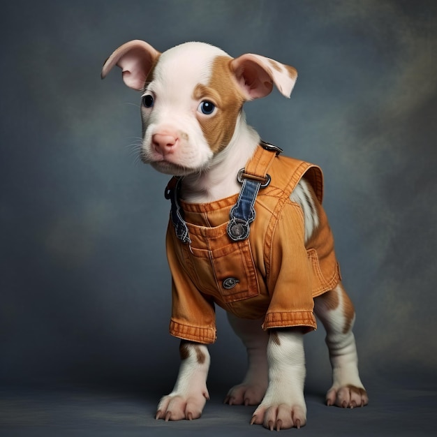 Photo cow puppy in overalls