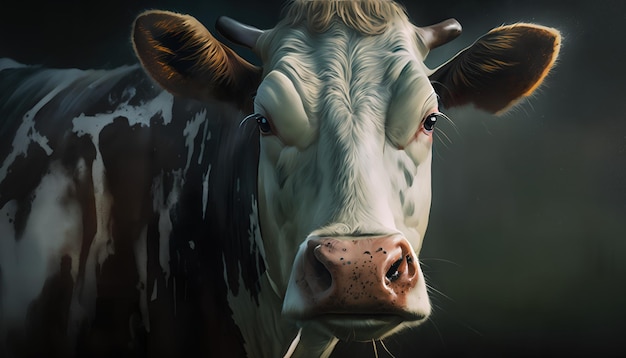 A cow's face is shown in a painting.