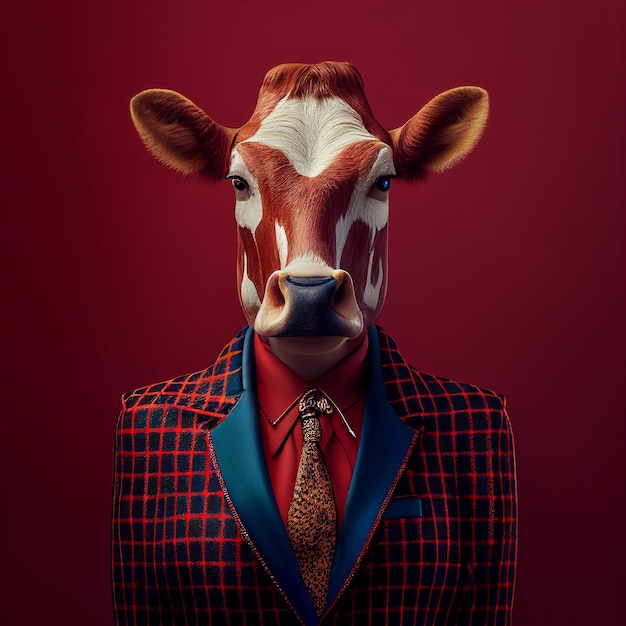 cow in smart formal suit and shirt dinner wear red office corporate