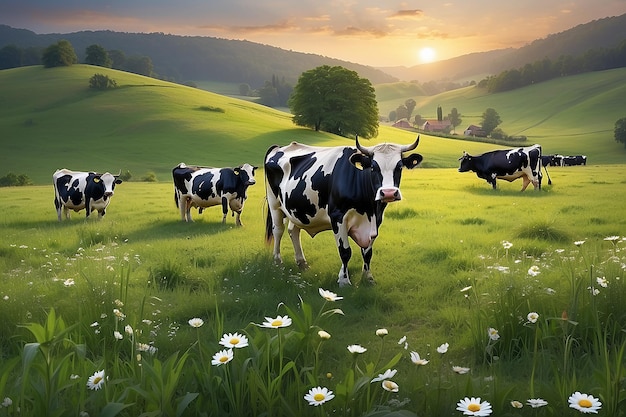 Photo cow on a summer pasture