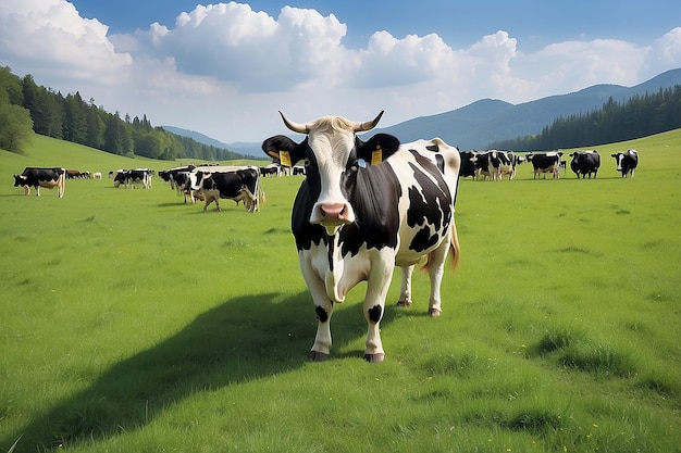 Photo cow on a summer pasture