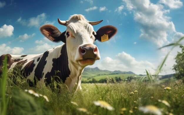 Cow in Tranquil Meadow Scene