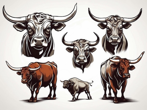 Cow Vector collection of bull silhouette in different type cow set AI Image