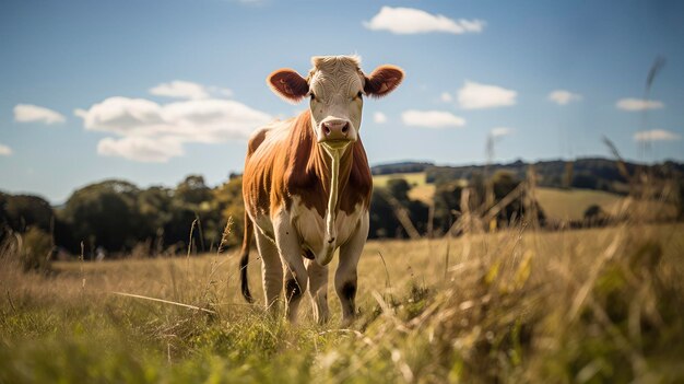 A cow in the wide grass