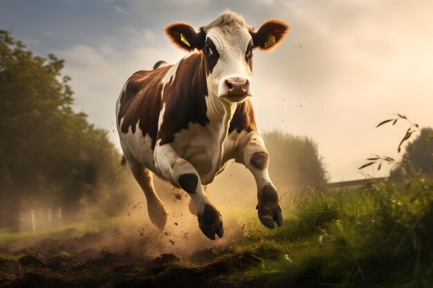 cow with dynamic pose looking at camera