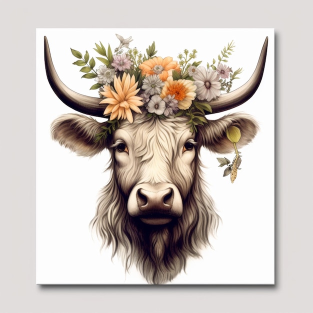 A cow with a flower crown on it