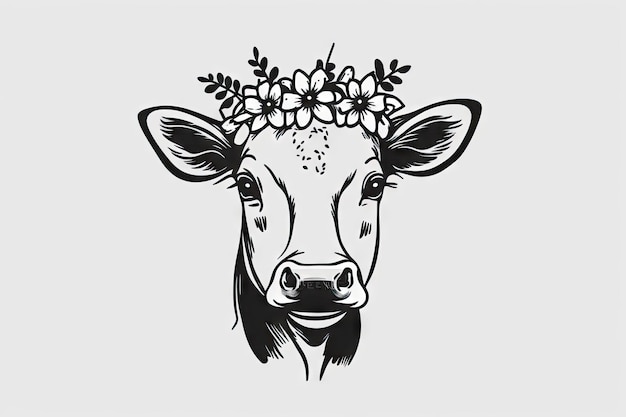 Cow with Flower Crown A Simple and Charming Art Piece