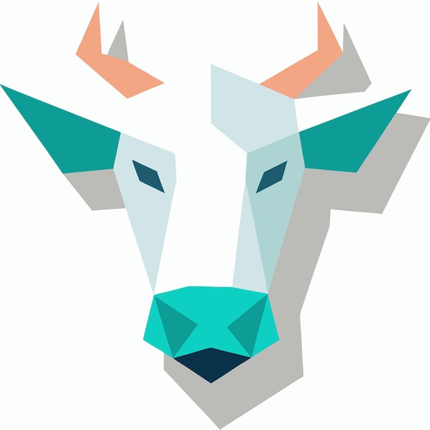 a cow with a green and blue face and a white and orange pattern