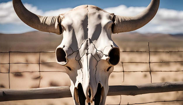 a cow with horns that has a cow on the side of it