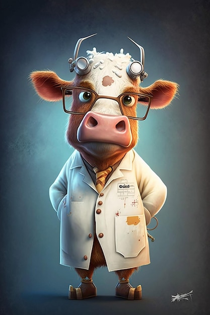 Photo a cow with a lab coat and glasses