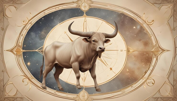 Photo a cow with a large horns is shown in a circle