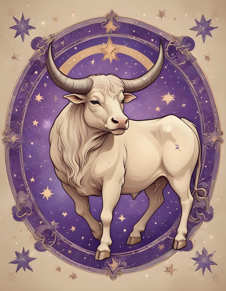 Photo a cow with a moon and stars in the background