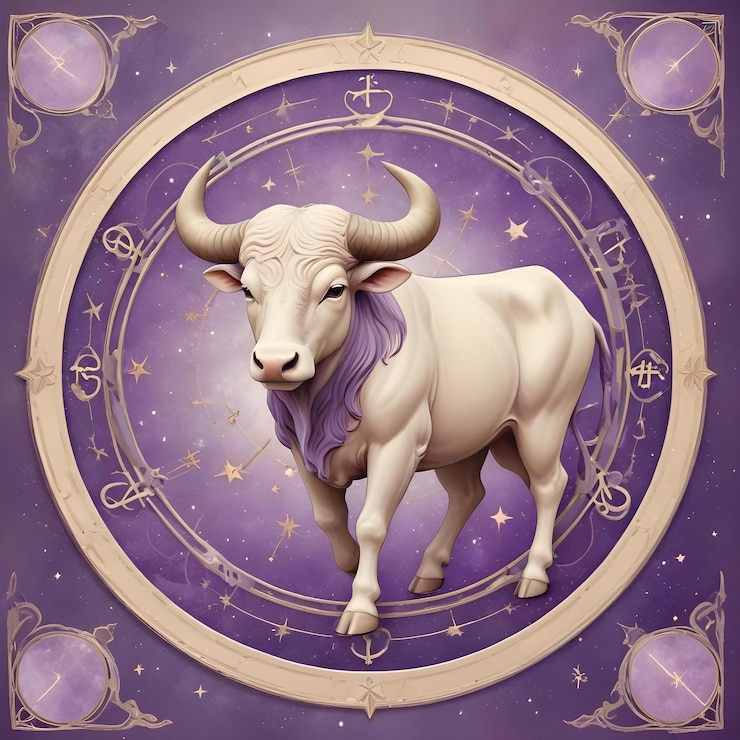 Photo a cow with a purple background with stars and a purple background