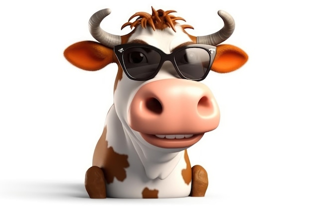 A cow with sunglasses and a black and white cow on it