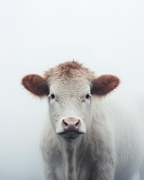 a cow with a white face and brown ears