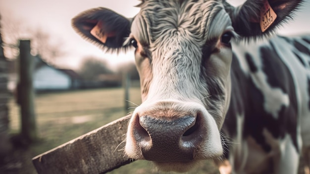 a cow with a wooden fence