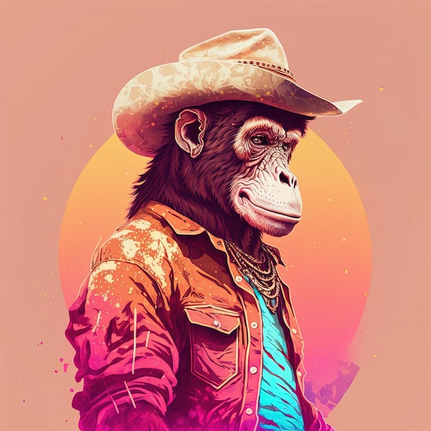 Cowboy aap in hoed Pop-art stijl generatieve AI