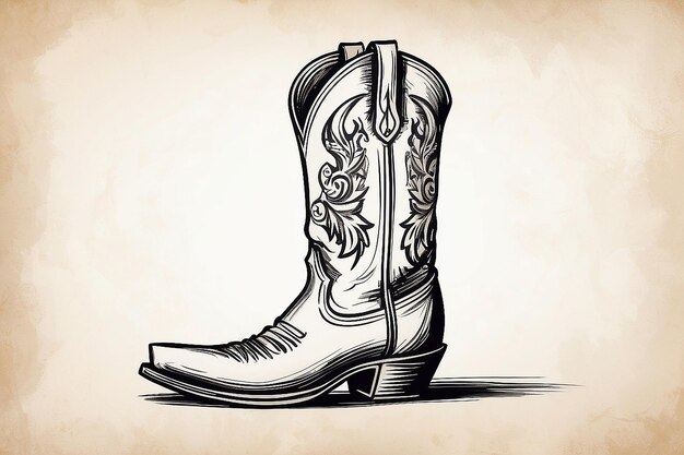 Photo cowboy boot sketch with western wild west inspired drawing