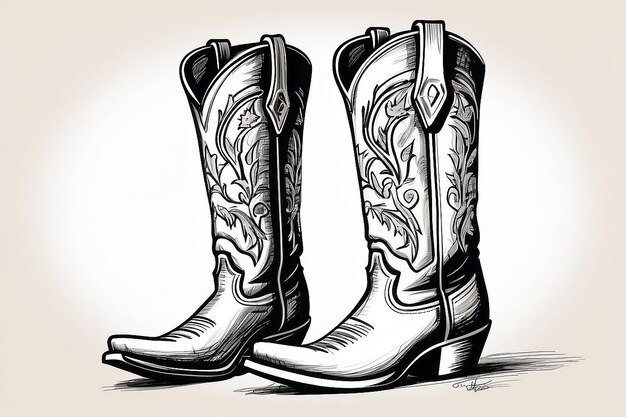 Photo cowboy boot sketch with western wild west inspired drawing