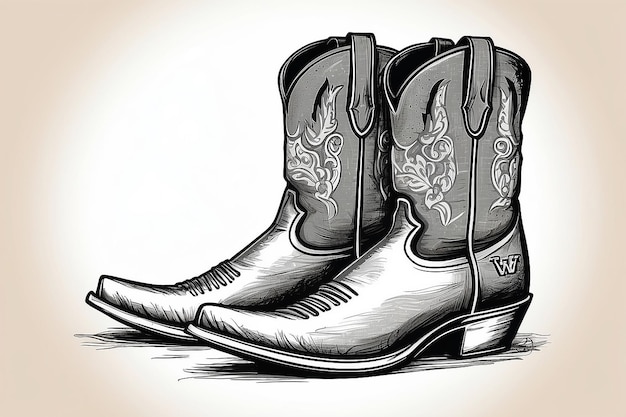 Cowboy Boot Sketch with Western Wild West Inspired Drawing