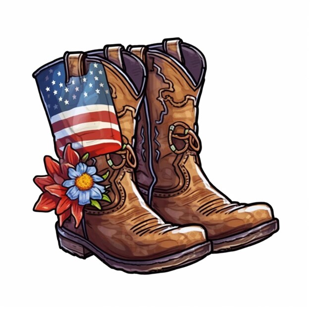 cowboy boots with an american flag and flowers on the side generative ai