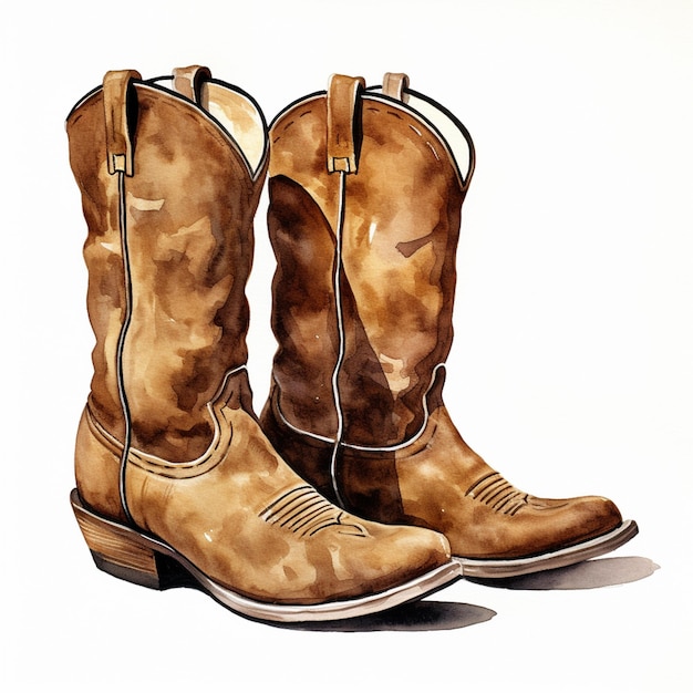 cowboy boots with a brown leather upper and tan upper generative ai