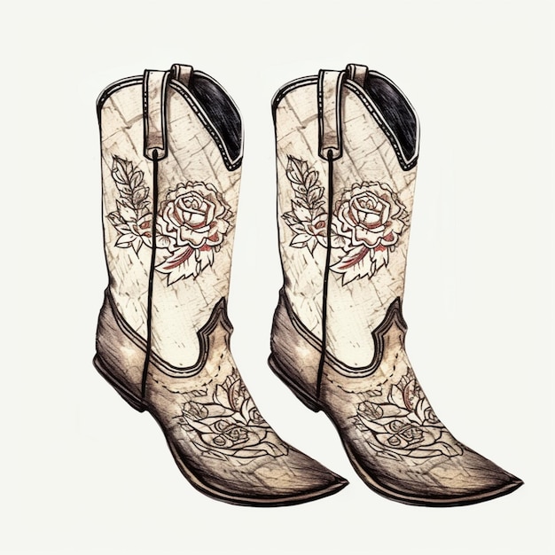 Photo cowboy boots with roses and a rose tattoo on the side generative ai