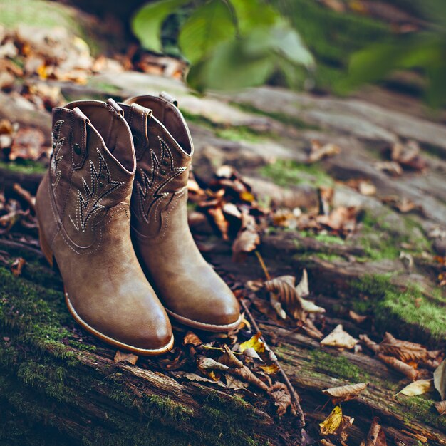 Cowboy fashion style. Boots close-up outdoors