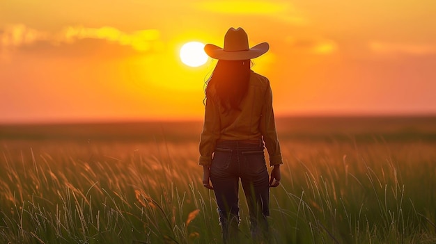 A cowboy girl in a field