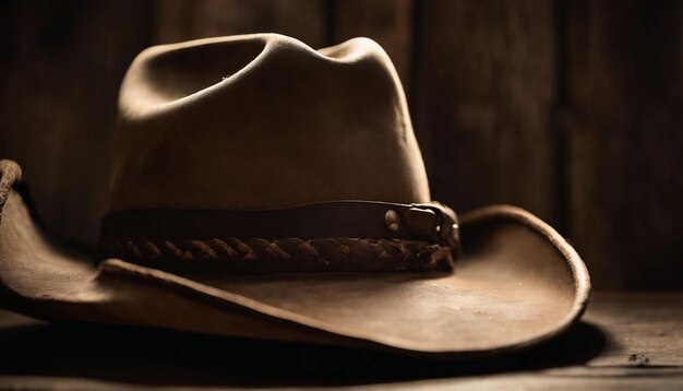 Фото Ковбойская шляпа на деревянном столе в сельской местности