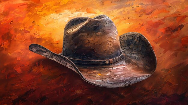 Photo cowboy hat on a red background oil painting