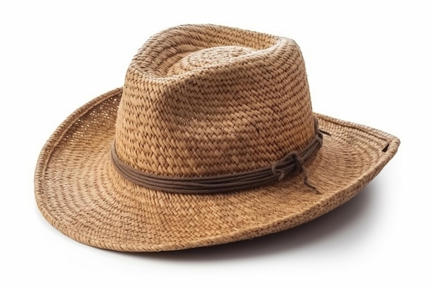 A cowboy hat with a brown band on the front.