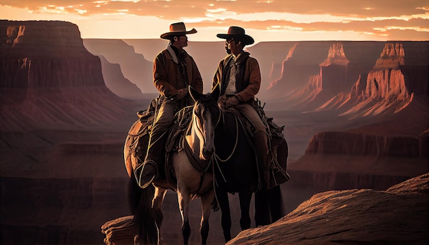 Cowboy on the horse in grand canyon ai based