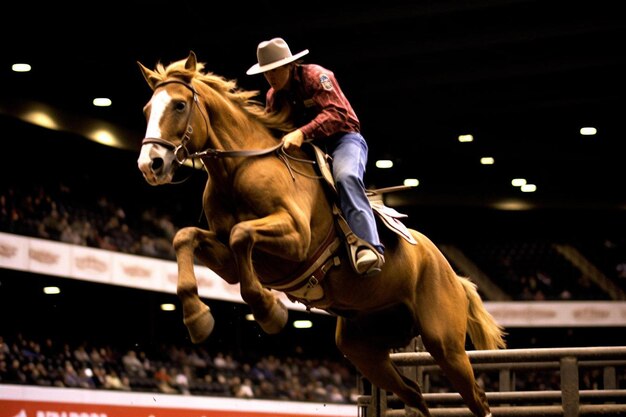 Photo a cowboy on a horse with a lasso on his head