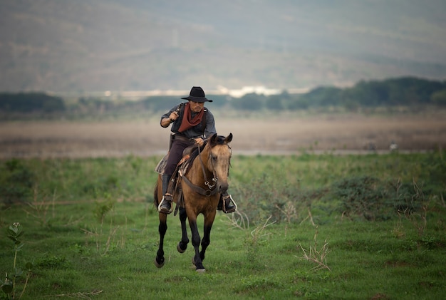 Cowboy on horseback against a beautiful sunset