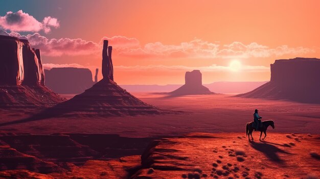 Foto cowboy a cavallo nella monument valley generative ai