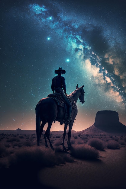 Foto cowboy e nebulosa. ia generativa