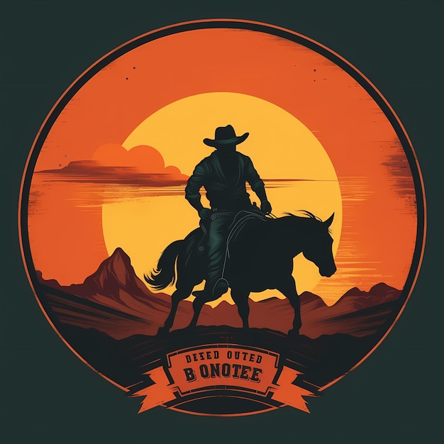 cowboy ride horse flat illustration tshirt design