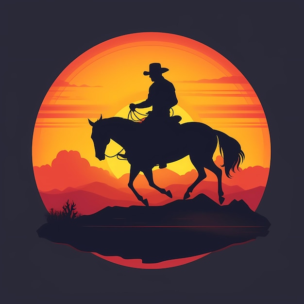 ковбойская езда на лошади плоская иллюстрация дизайн футболки