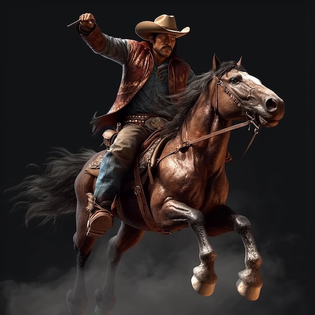 Cowboy riding bucking saddle bronco horses pictures Generative AI