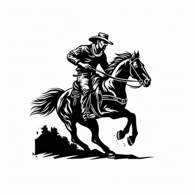 Photo cowboy riding a horse logo black and white illustration ai generated image