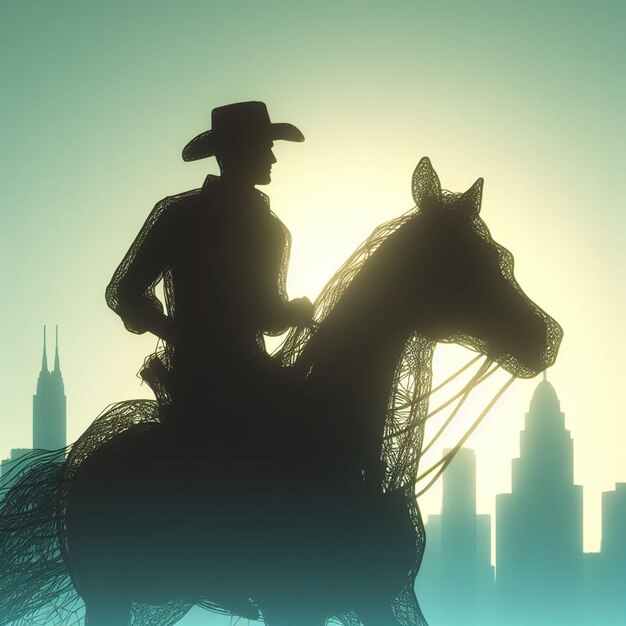 Cowboy riding horse in sunset