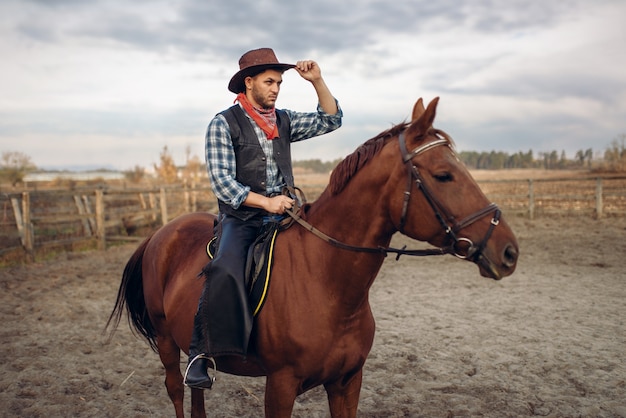 Cowboy riding a horse in texas country