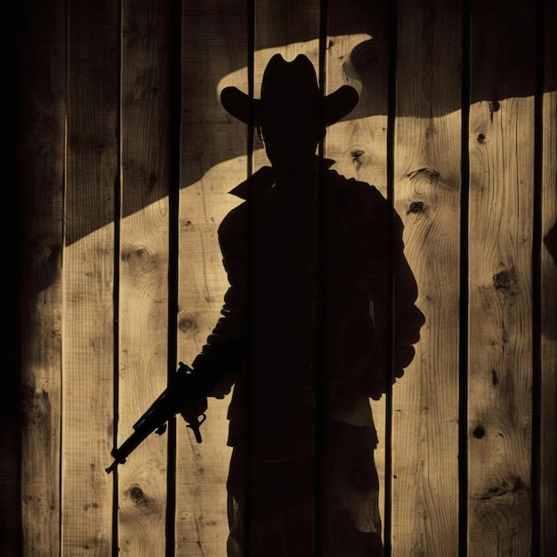 Cowboy in shadow on a wooden background generative AI