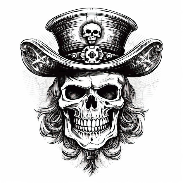 cowboy skull and cross bones vector illustration in the style of sculptural engraving illustration