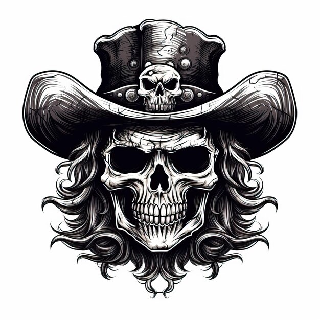 cowboy skull and cross bones vector illustration in the style of sculptural engraving illustration