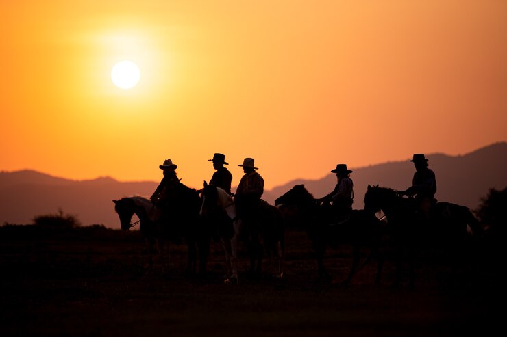 Cowboy te paard tegen een prachtige zonsondergang