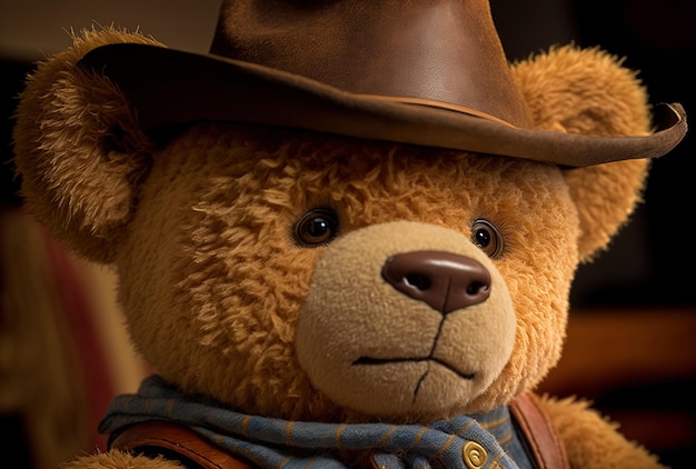 Foto cowboy teddybeer van dichtbij