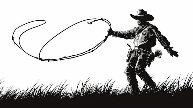 Cowboy throws lasso in isolated background