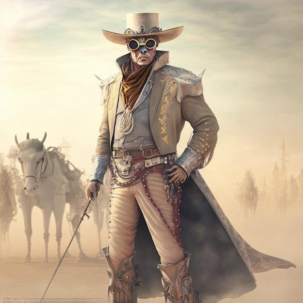 Cowboy with a gun and a hat and a long coat generative ai